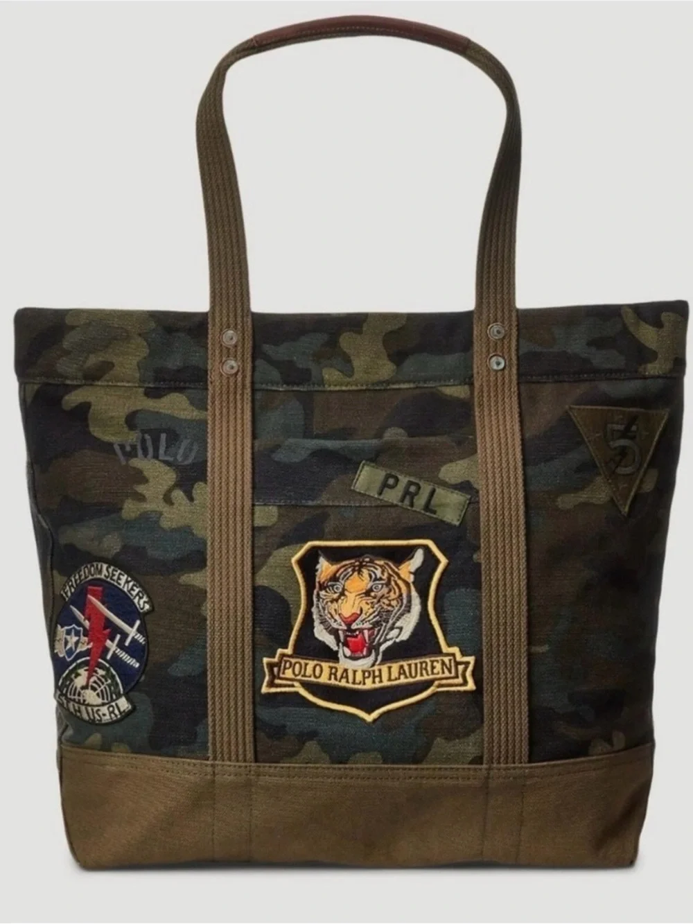 Polo by Ralph Lauren Camouflage Canvas Tote with Patchwork - Green/Brown